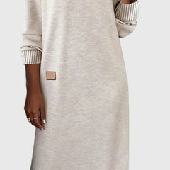 Women's Red Dress | V-Neck Long Sleeve Midi Knit