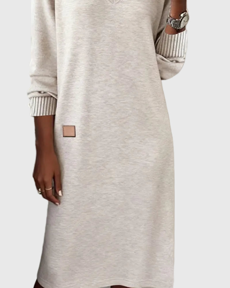 Women's Red Dress | V-Neck Long Sleeve Midi Knit