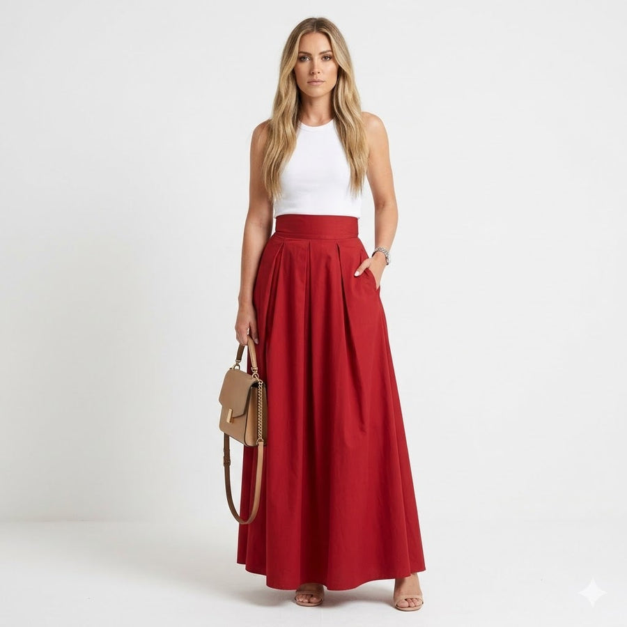 Women's Skort | Maxi Length Pleated High-Waisted