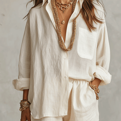 Women's White Linen Shorts | Oversized Button Front Relaxed Fit