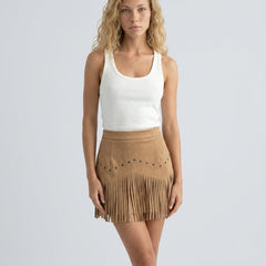 Women's Skort | Mini Length Faux Suede Fringe Detail