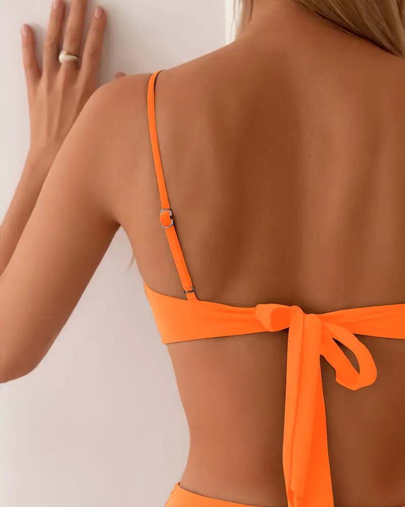 Women's High Waisted Bikini | Sweetheart Neckline Tie Back Pleated