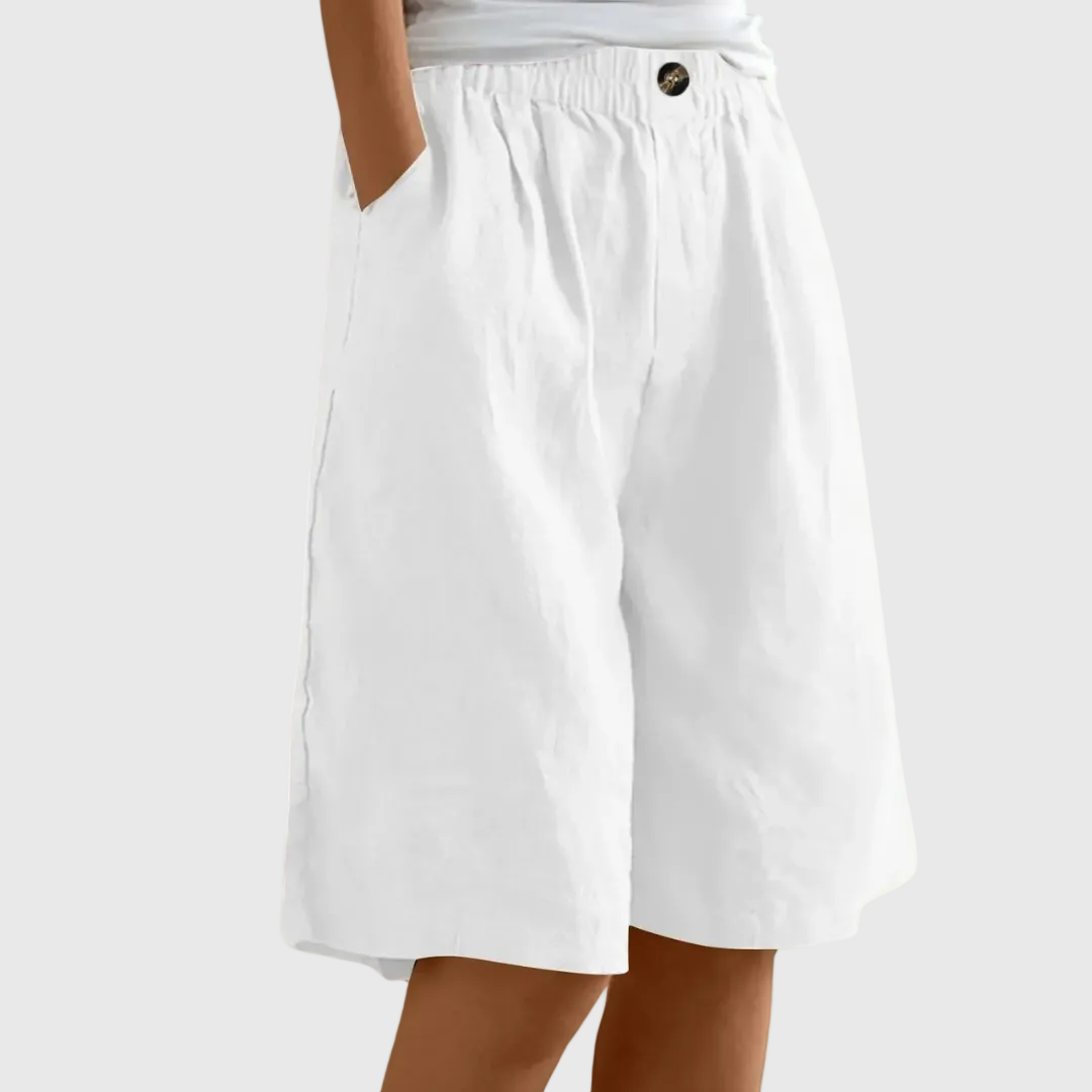 Women's Bermuda Shorts | Knee-Length Elastic Waist Pockets