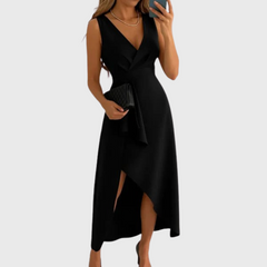 Women's Wedding Guest Dress | Midi Wrap V-Neck Sleeveless Asymmetric