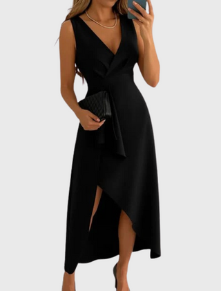Women's Wedding Guest Dress | Midi Wrap V-Neck Sleeveless Asymmetric