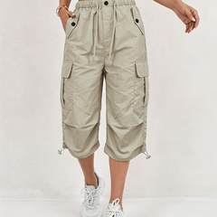 Women's Capri Pants | Cargo Pockets Drawcord Relaxed Fit