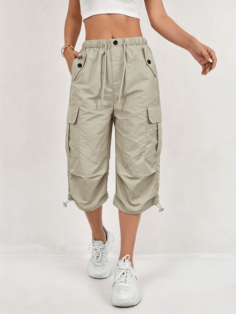 Women's Capri Pants | Cargo Pockets Drawcord Relaxed Fit