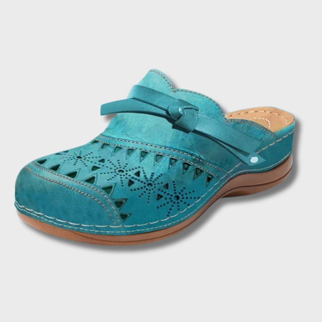 Women's Mules | Hollow-Out Design Bow Closure Flat Sole