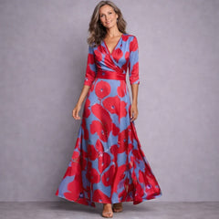 Women's Bridesmaid Dress | Maxi Floral Wrap Three-Quarter Sleeve