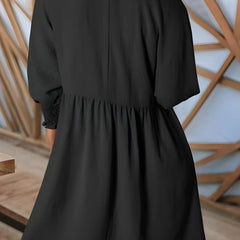 Women's Babydoll Dress | Midi Crew Neckline Smocked Cuff