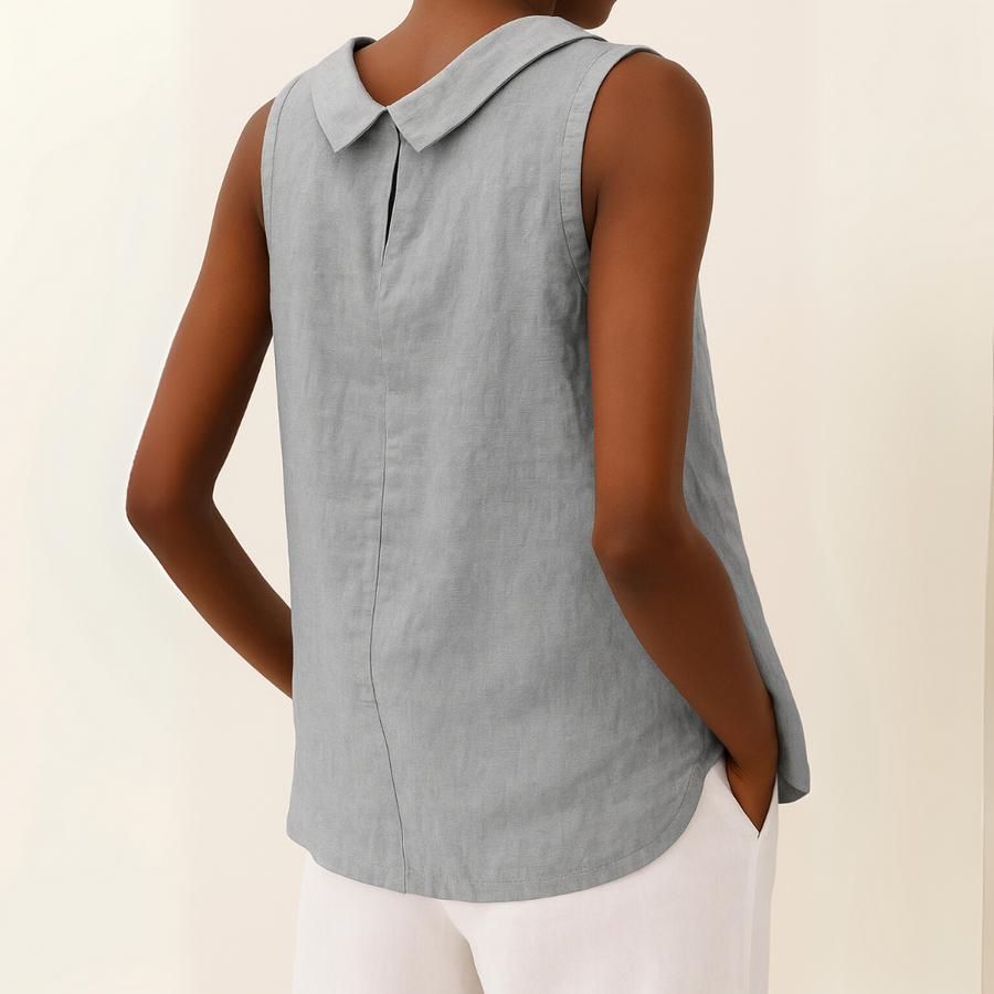 Women's Top | Roll Collar Sleeveless Linen