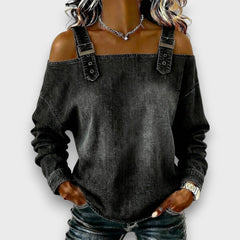 Women's Off The Shoulder Top | Cold Shoulder Denim Long Sleeve