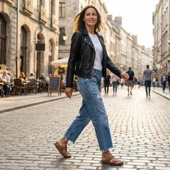 Women's Straight Leg Jeans | Retro Wash Distressed Ankle Denim