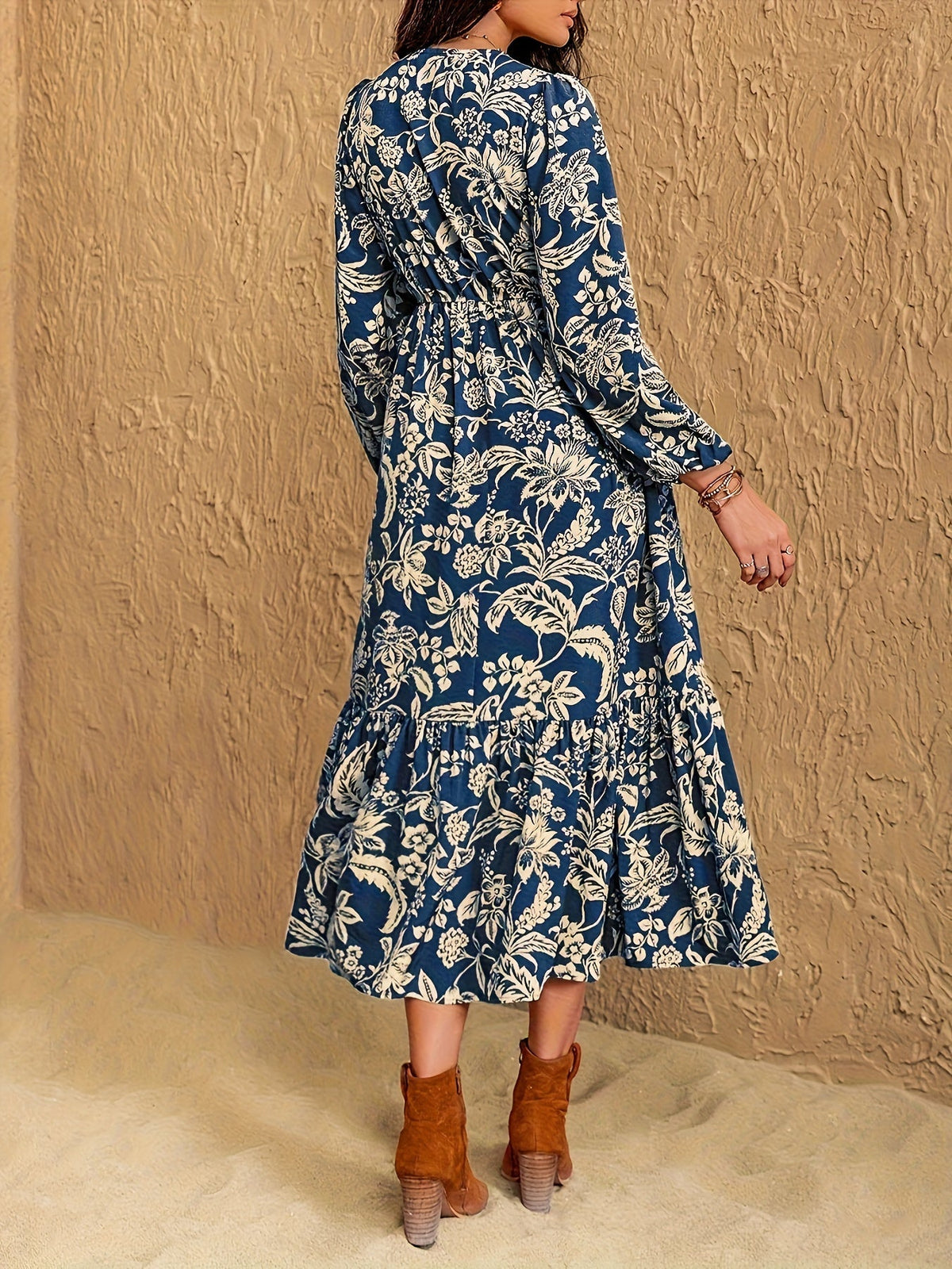Women's Lace Dress | V-Neck Floral Long Sleeve