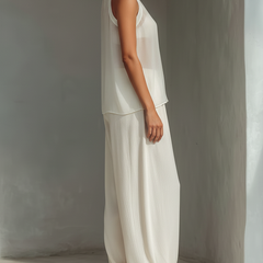 Women's Linen Pants | Wide Leg Drawstring Crew Neck Sleeveless
