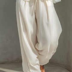 Women's Linen Pants | Wide Leg Drawstring Crew Neck Sleeveless