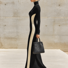 Women's High Neck Dress | Maxi Length Turtleneck Long Sleeve Knit
