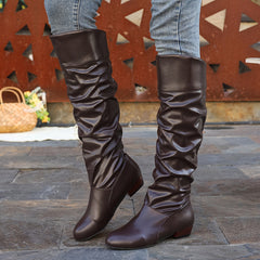 Women's Slouch Boots | Knee High Rounded Toe Low Heel
