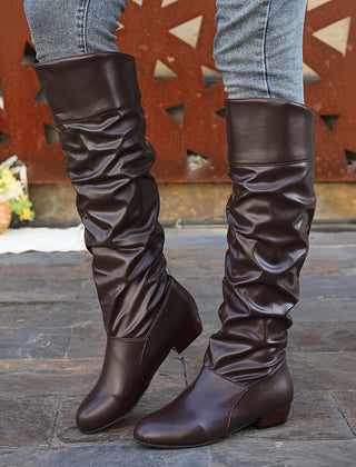 Women's Slouch Boots | Knee High Rounded Toe Low Heel