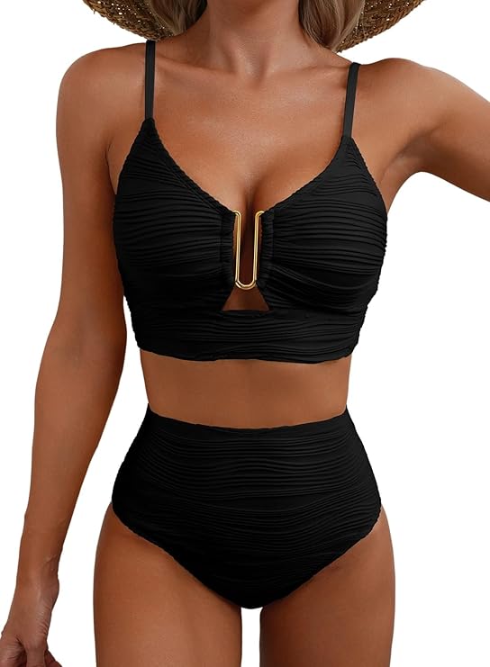 Women's High Waisted Bikini | V-Neck Adjustable Straps Supportive