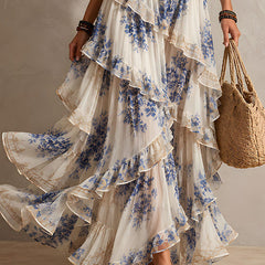 Women's Halterneck Dress | Maxi Ruffled Floral Tie Closure