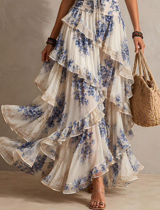 Women's Halterneck Dress | Maxi Ruffled Floral Tie Closure