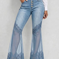 Women's Lace Pants | High-Waisted Wide-Leg Denim Zipper