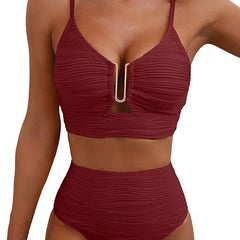 Women's High Waisted Bikini | V-Neck Adjustable Straps Supportive