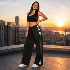 Women's Palazzo Pants | Wide Leg Drawstring Stripe