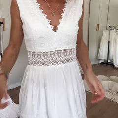 Women's Lace Dress | V-Neck Sleeveless Midi Lace Trim