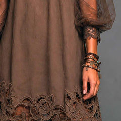 Women's Floral Mini Dress | Boat Neck Puff Sleeve Lace Mesh