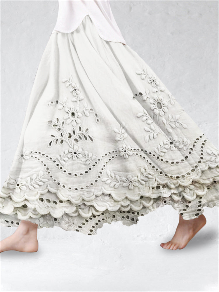 Women's Skort | Maxi Length Embroidered Scalloped Hem