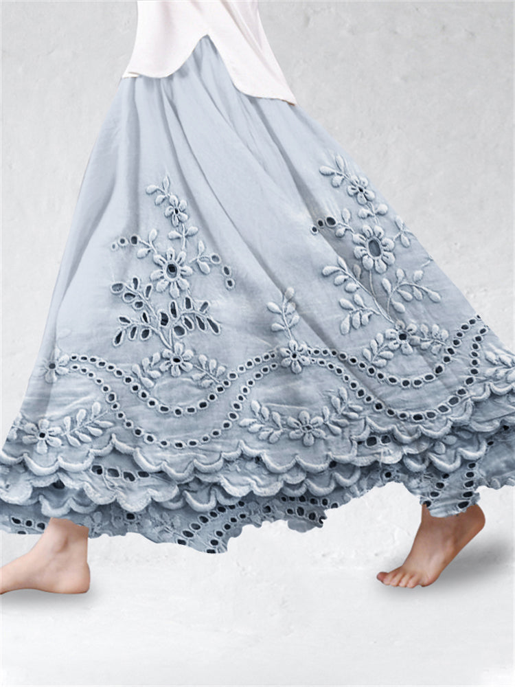 Women's Skort | Maxi Length Embroidered Scalloped Hem