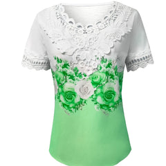 Women's Lace Top | Scalloped Neckline Short Sleeve Floral
