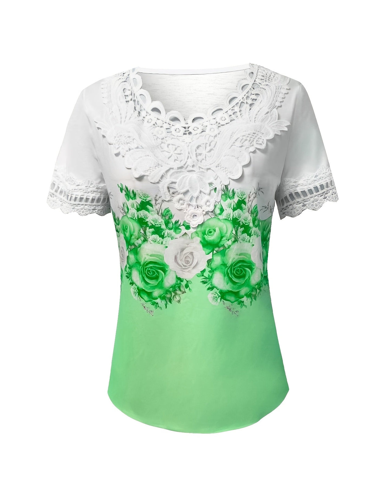 Women's Lace Top | Scalloped Neckline Short Sleeve Floral