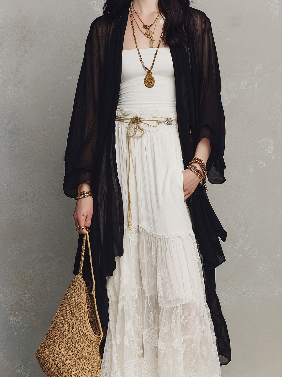 Women's Maxi Skirt | Tiered Lace Strapless Maxi