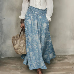 Women's Midi Skirt | Jacquard Print Elastic Waist Maxi Length