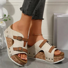 Women's Wedge Sandals | Open Toe Buckle Strap Cork Platform