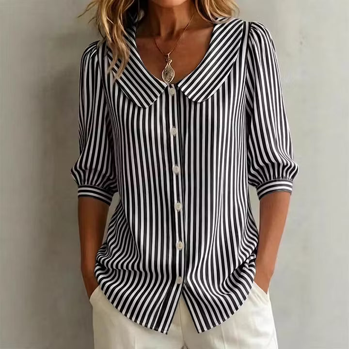 Women's Linen Shirt | Collared V-Neck Button-Front Relaxed