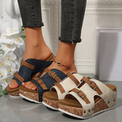 Women's Wedge Sandals | Open Toe Buckle Strap Cork Platform