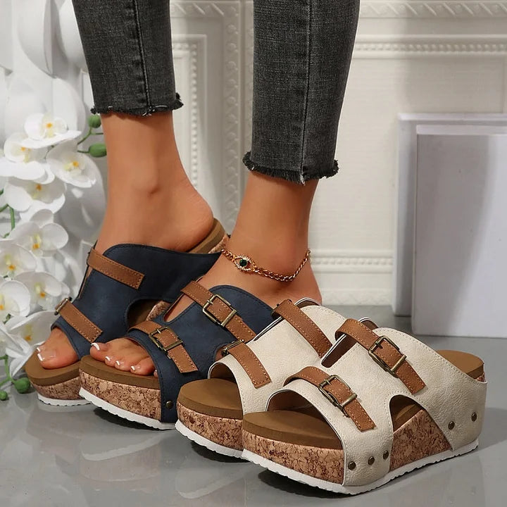 Women's Wedge Sandals | Open Toe Buckle Strap Cork Platform