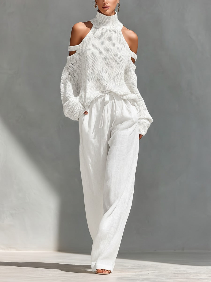 Women's Halter Neck Top | Cold Shoulder Knit Turtleneck
