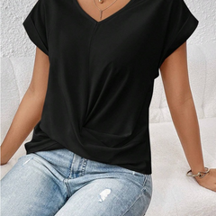 Women's T Shirt | V Neck Short Sleeve Twist Front
