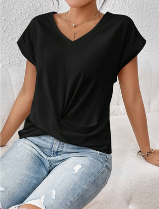 Women's T Shirt | V Neck Short Sleeve Twist Front