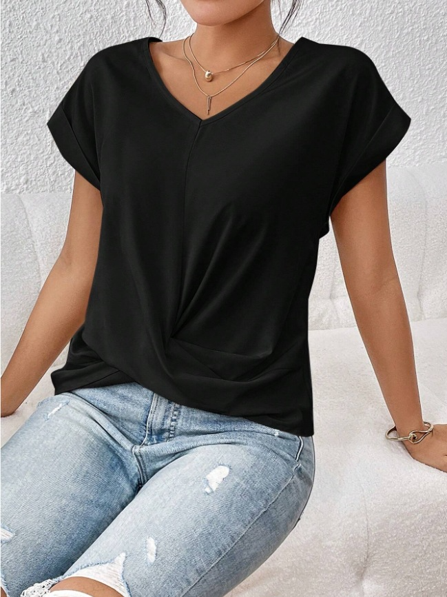 Women's T Shirt | V Neck Short Sleeve Twist Front