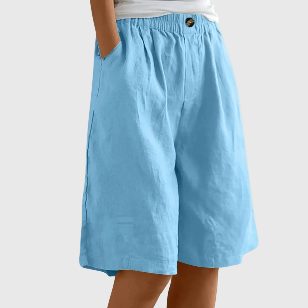Women's Bermuda Shorts | Knee-Length Elastic Waist Pockets