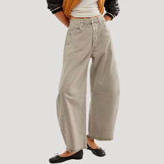 Women's Barrel Jeans | High Waist Cropped Raw Hem Wide Leg Denim