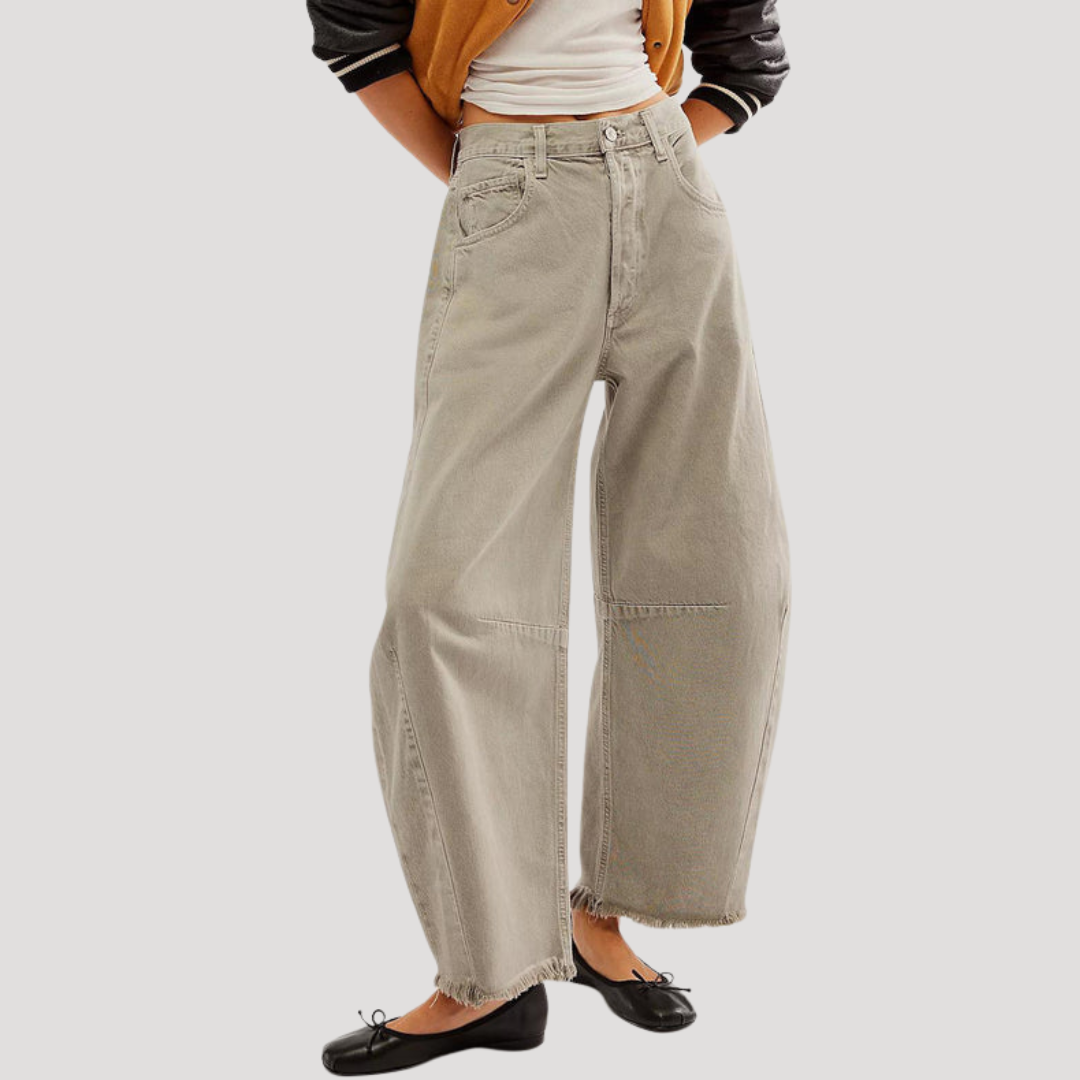 Women's Barrel Jeans | High Waist Cropped Raw Hem Wide Leg Denim