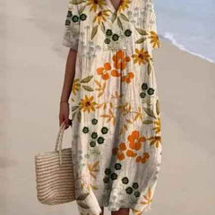 Women's Flowy Dress | V-Neck Short Sleeve Floral Midi