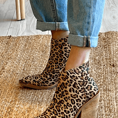 Women's Cowboy Boots | Pointed Toe Leopard Print Block Heel